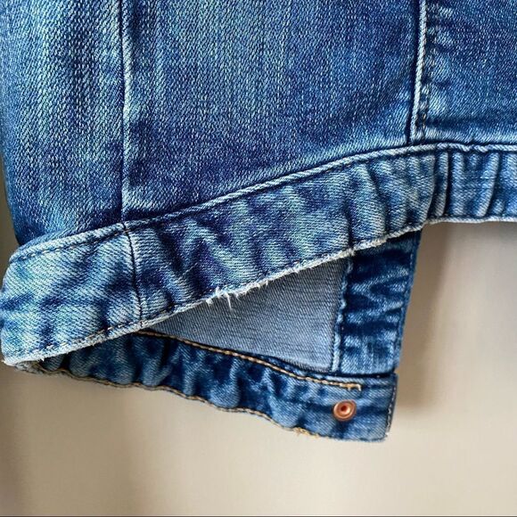 ZARA-FITTED Denim Mid Wash Distressed Jacket - Picture 11 of 13